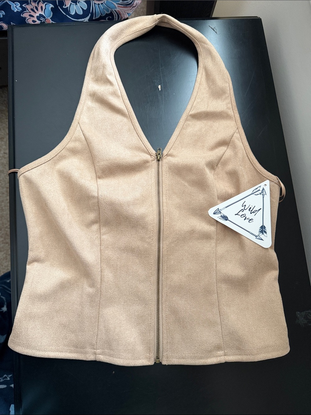 Wild Love Women’s Tan Halter Zip-Front Vest